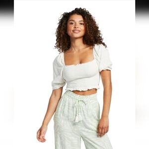 NWT Roxy Sunset Walks Puff‎ Sleeve Crop Creamy White Size XL